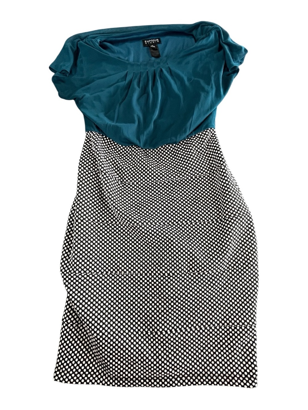 Enfocus Studio Teal Top with Black and White Polka Dot Pencil Skirt